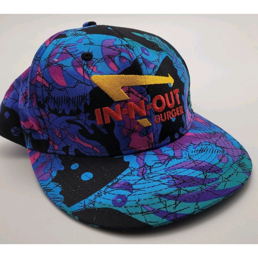 IN N OUT BURGER Blue Neon Retro Hat Black Adjustable Snap Back Baseball Cap